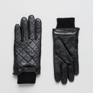 Barbour Qulited Leather Gloves In Black